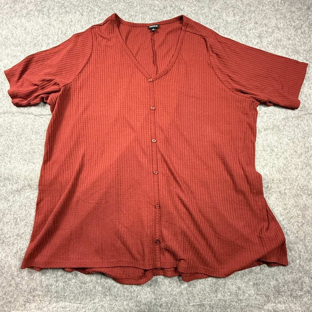 Torrid Womens Plus Size 6‎ Rust Red Waffle Knit Button Front V-Neck Short Sleeve